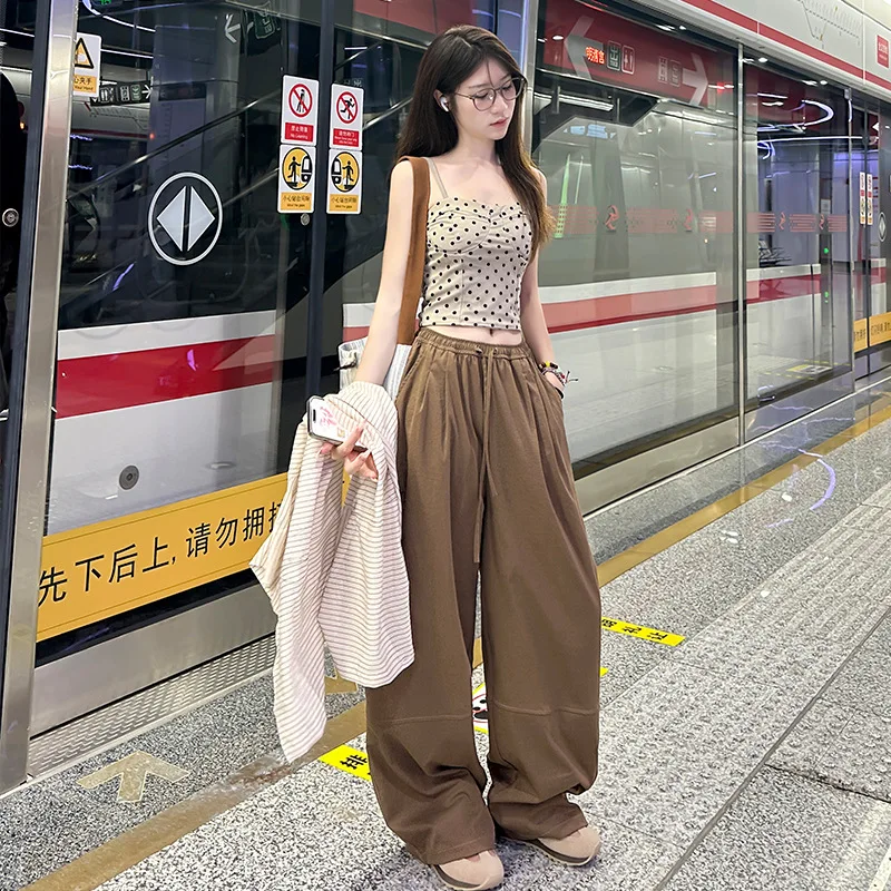

American Sports Pants 2025 Autumn Women's High Waist Slimming Splicing Straight Leg Casual Wide Leg Pants Female Clothing