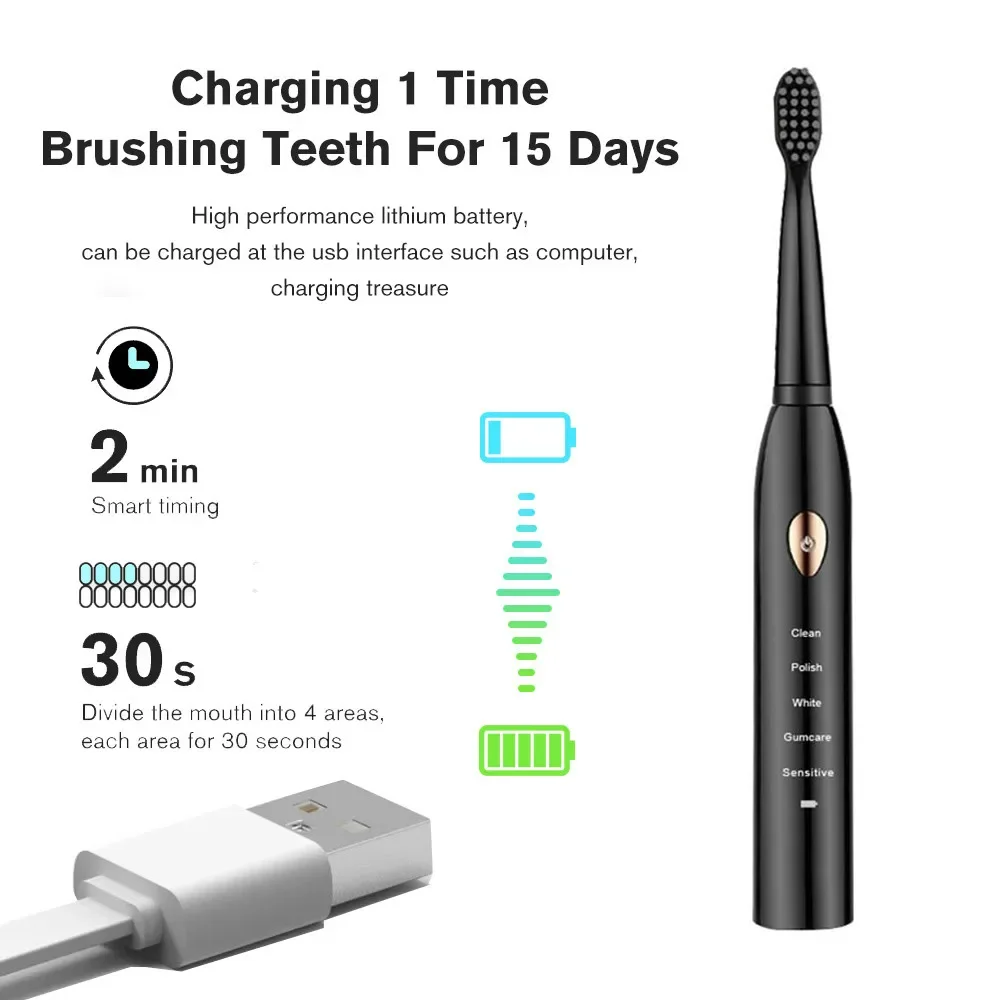 Electric Toothbrush JAVEMAY J209 for Couple Household Whitening - IPX7 Waterproof Ultrasonic Automatic Brush