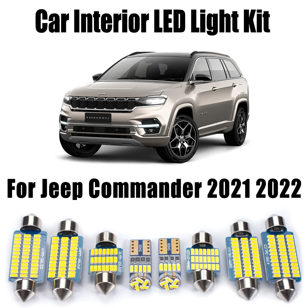 15Pcs Vehicle LED Interior Map Dome Vanity Mirror Light Bulbs Kit Canbus No Error For Jeep Commander 2021 2022 Car Accessories