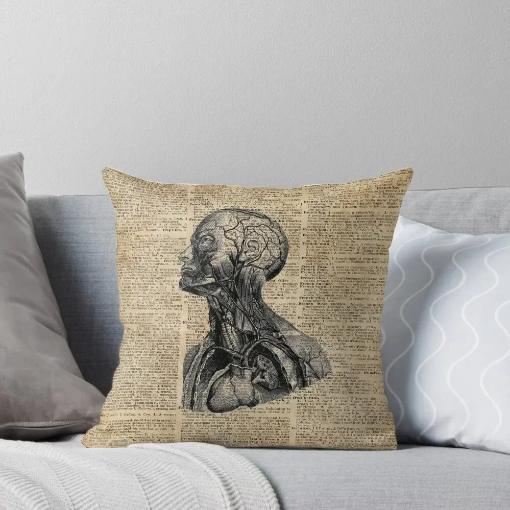 

Medical Human Anatomy Illustration Over Old Book Page Throw Pillow luxury sofa pillows Couch Cushions New year pillow