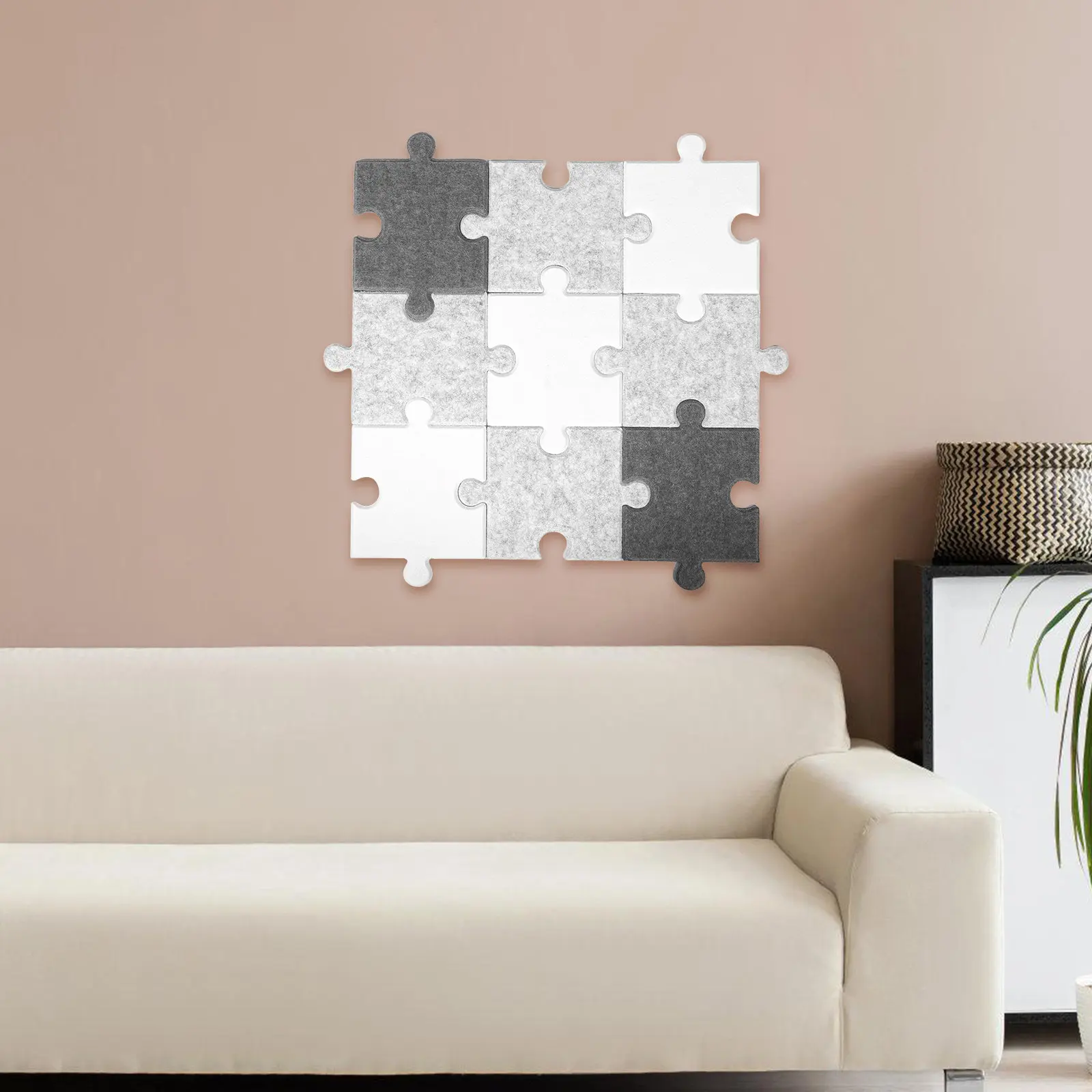 9Pcs Felt Wall Decoration Board Self-Adhesive Interlocking Puzzle Tiles DIY Photo Display Organizer for Office Playroom