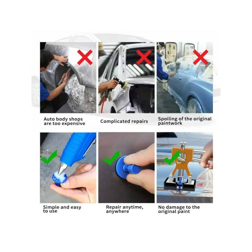 Car dent remover kit-dent remover tool with adjustable width gold lifter and glue gun body motorcycle refrigerator dent removal