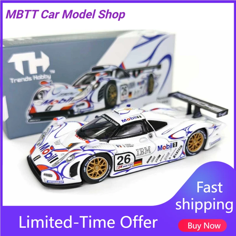 

TH 1:64 Porsche 911 GT1 1998 No. 26 Le Mans Champion Car Diecast Model with Opening Hood Mini Simulation Racing Car Model