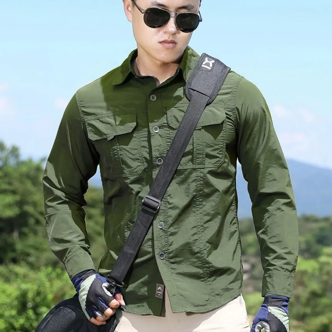 

Maden Retro Jackets for Men Green Outdoor Windbreaker Vintage Casual Solid Coat Mens Clothes Multi-Pocket Jacket