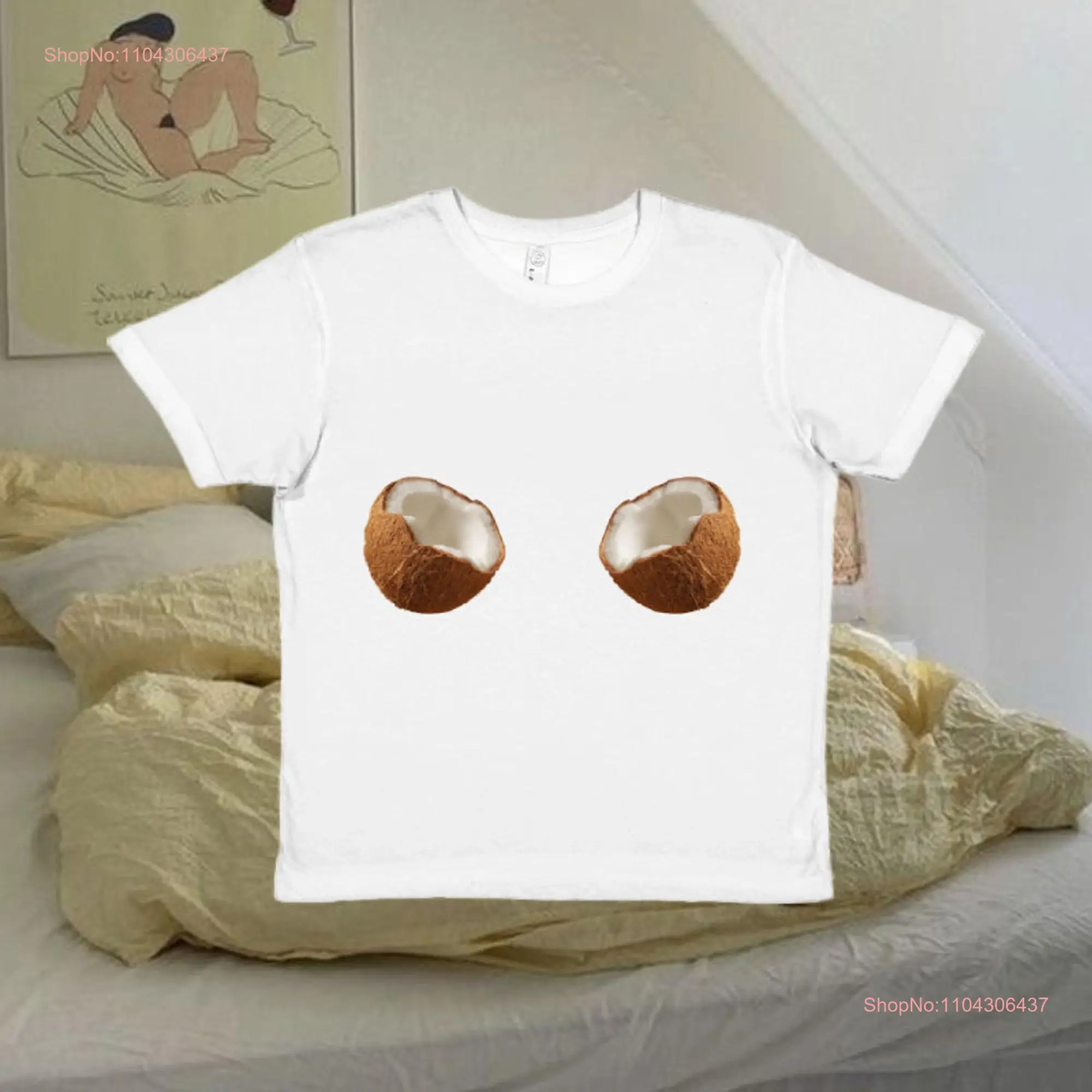 Double Coconut Baby T Shirt Fruity Summer Y2K Style Fitted Top Organic Cotton Sustainable Crewneck long or short sleeves