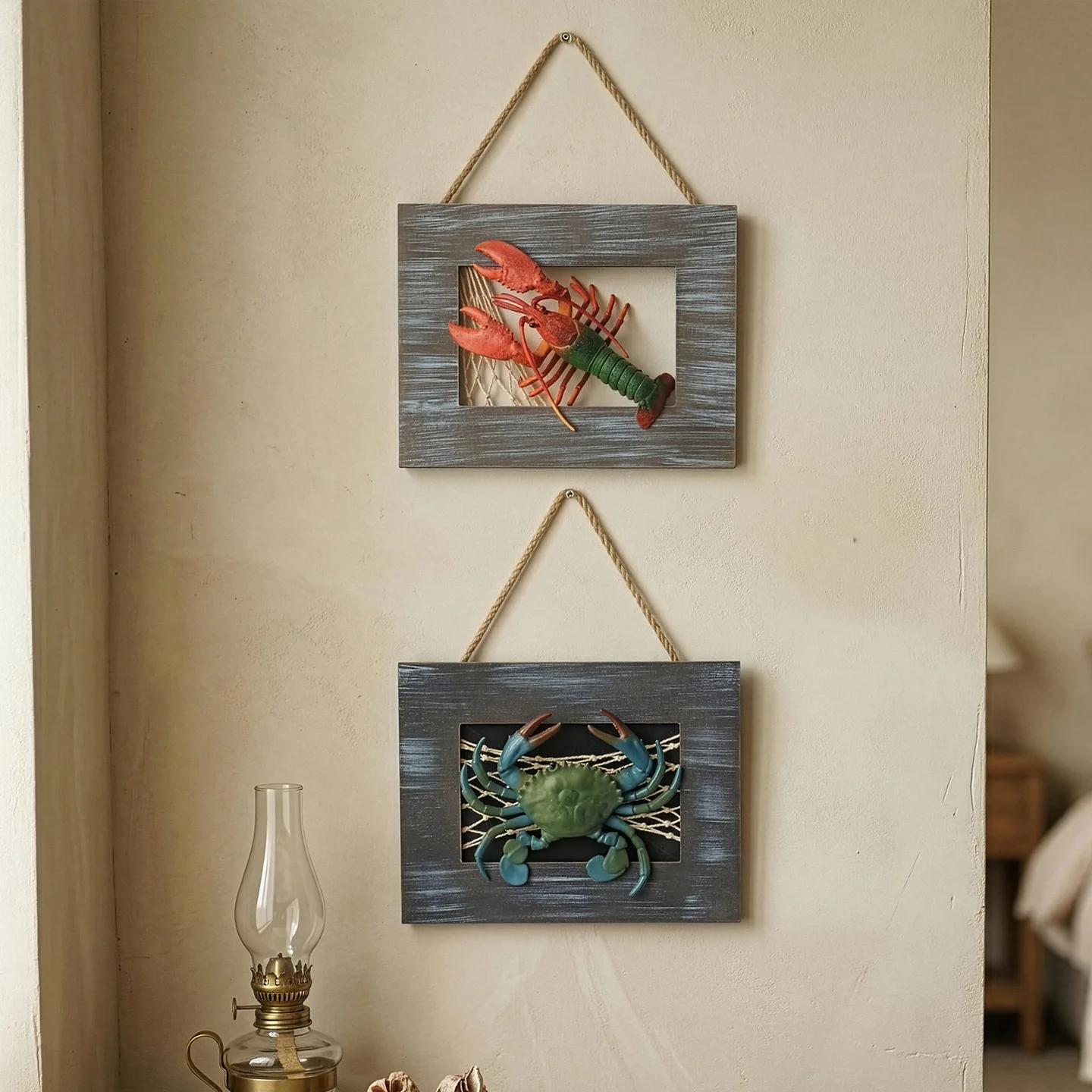 Mediterranean Style Wooden 3D Crab Lobster Wall Decorative Painting Ocean Theme Hanging Ornaments for Living Room Bar Wall Decor