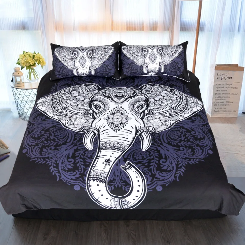 

High Quality Bed Set 2/3pcs Bohemian Indian Elephant Beddings Duvet Cover Set Twin Full Queen King Size Bedclothes Dropshipping