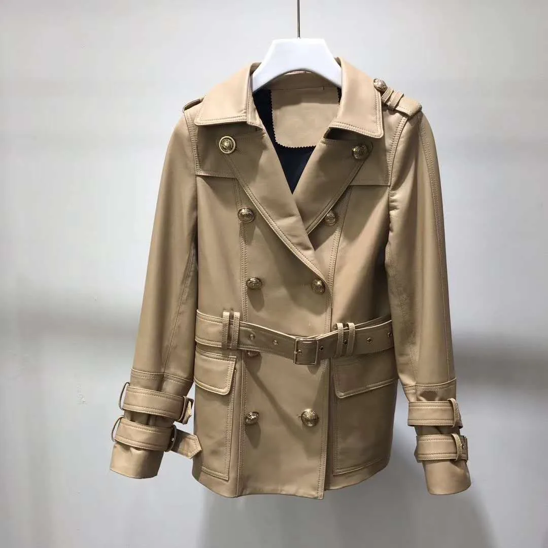 New Brand Women Coat Spring 2023 Turn-Down Collar Clothes With Sashes Genuine Leather Jacket Female Fashion Outerwear Size M-XXL