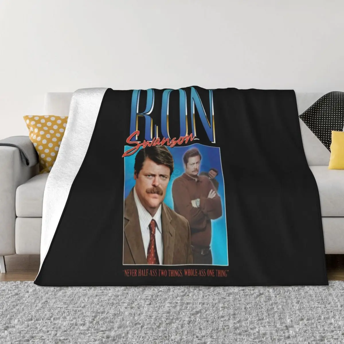 Ron Swanson Homage Funny Parks And Rec Vintage Retro 90S Simple Spring Top Quality Graphic Letter Throw Blanket