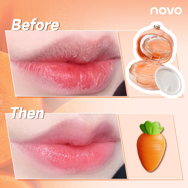 Fancy Lip Mask with mirror Dip Brush - แครอทเชอร์รี่ว่านหางจระเข้ Lip Treatments, Moisturizing & Glossy Finish, ทุกสภาพผิว