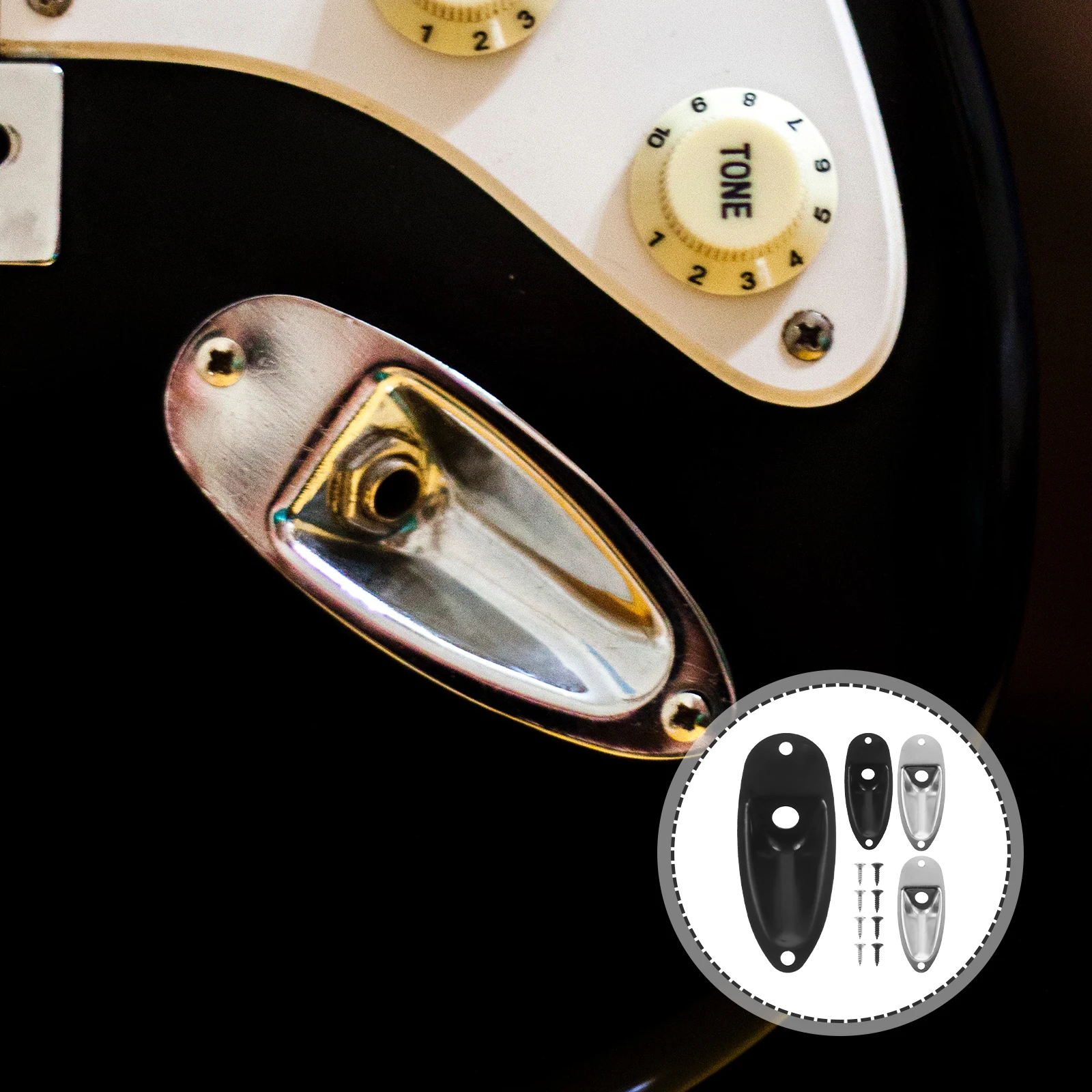 

4 Sets Electric Guitar Cover Connection Plate Jack Plates Major Socket Metal Input for Hardware