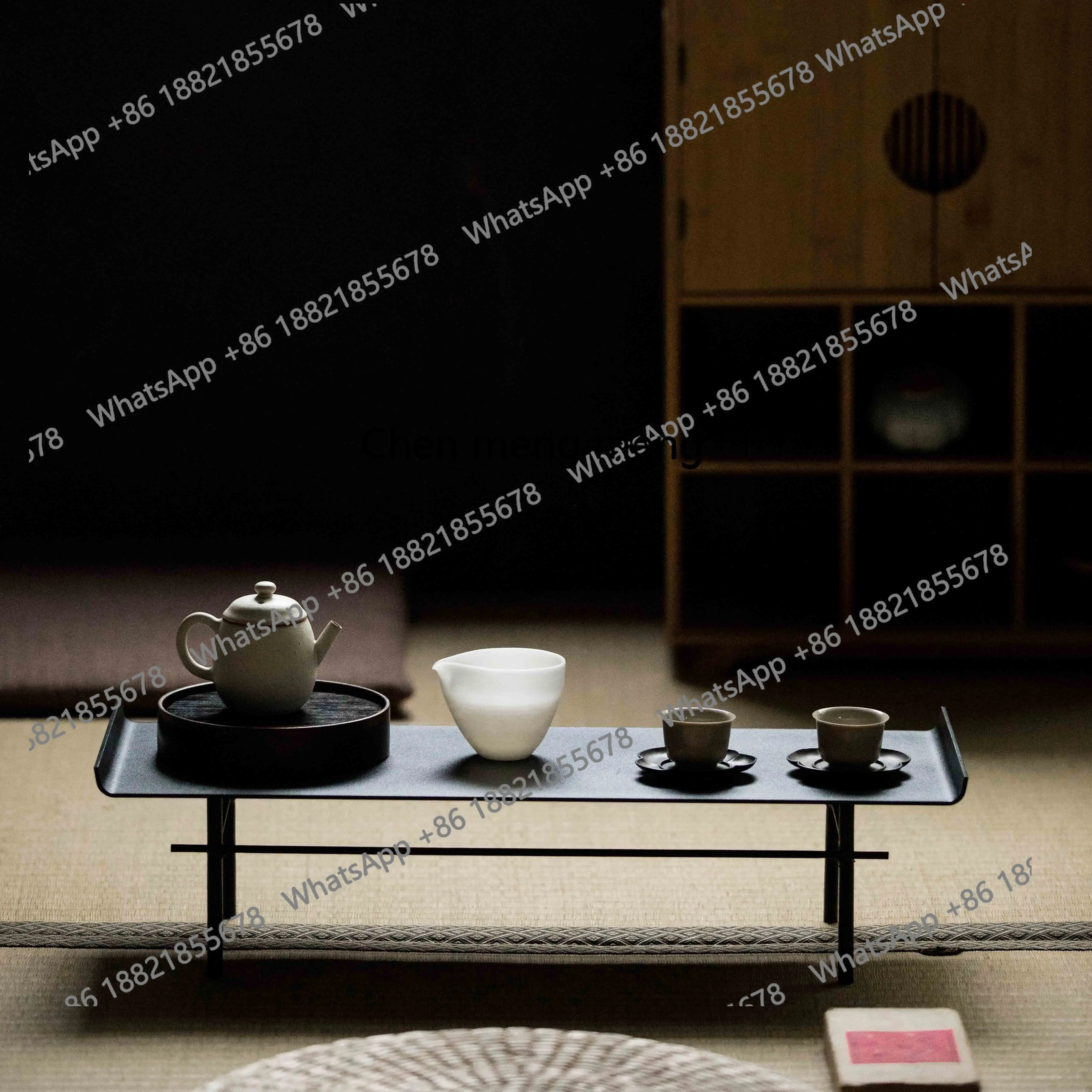 K182Japanese-style wrought iron tea table dry  tray tea set display antique shelf cabinet storage shelf tea ceremony