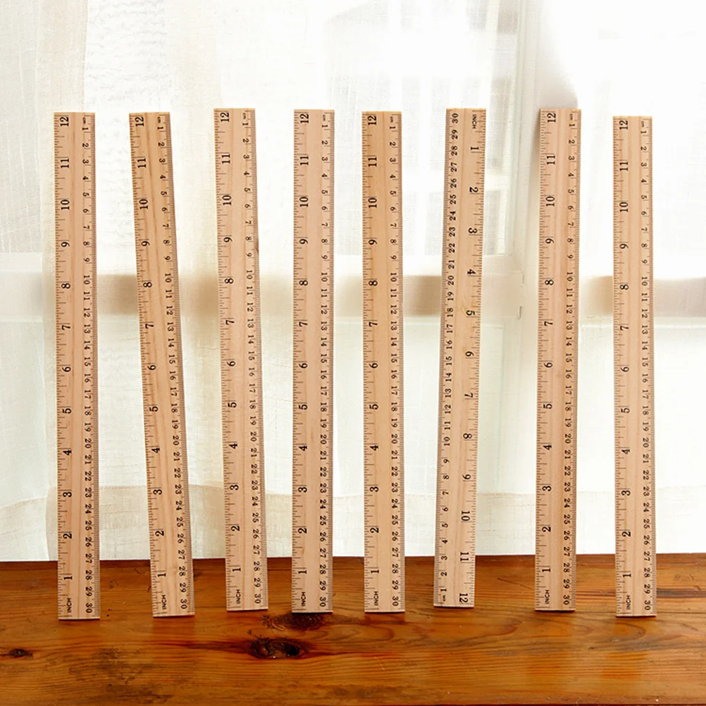 30 Pcs Wooden Measuring Ruler Metric System Double Scale Straight School Bamboo Student