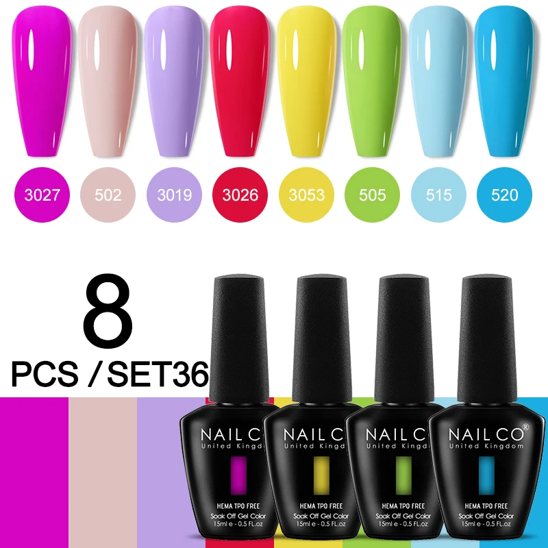 NAILCO Color Block Series Glossy Nails 15ML Trendy Candy Foam Gel Semi-Permanent Nail Art LED Nail Salon DIY Nail Art Gel SET