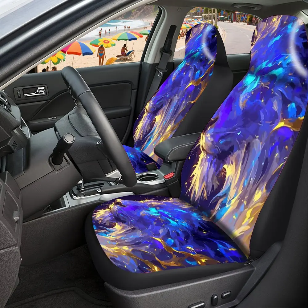 Trendy Print Car Seat Covers Full Set Fit Festive Versatile Premium Material Comfortable Breathable Lion Abstract Painting Desi