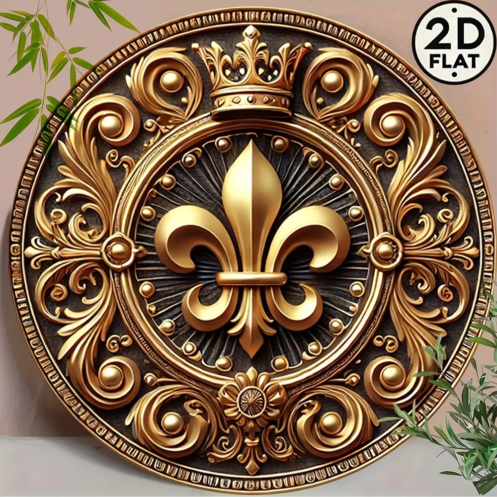 2026 Luxury Fleur De Lis Wall Art 3D Gold Royal Crown Wall Decor Baroque Ornament Wooden Sign For Home Living Room Bedroom Vi