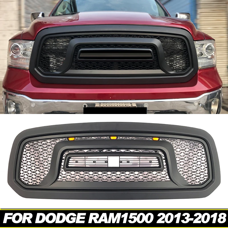 Grill with LED lights honeycomb front bumper modification accessories decoration Racing grill For Dodge RAM1500 2013-2018 2014