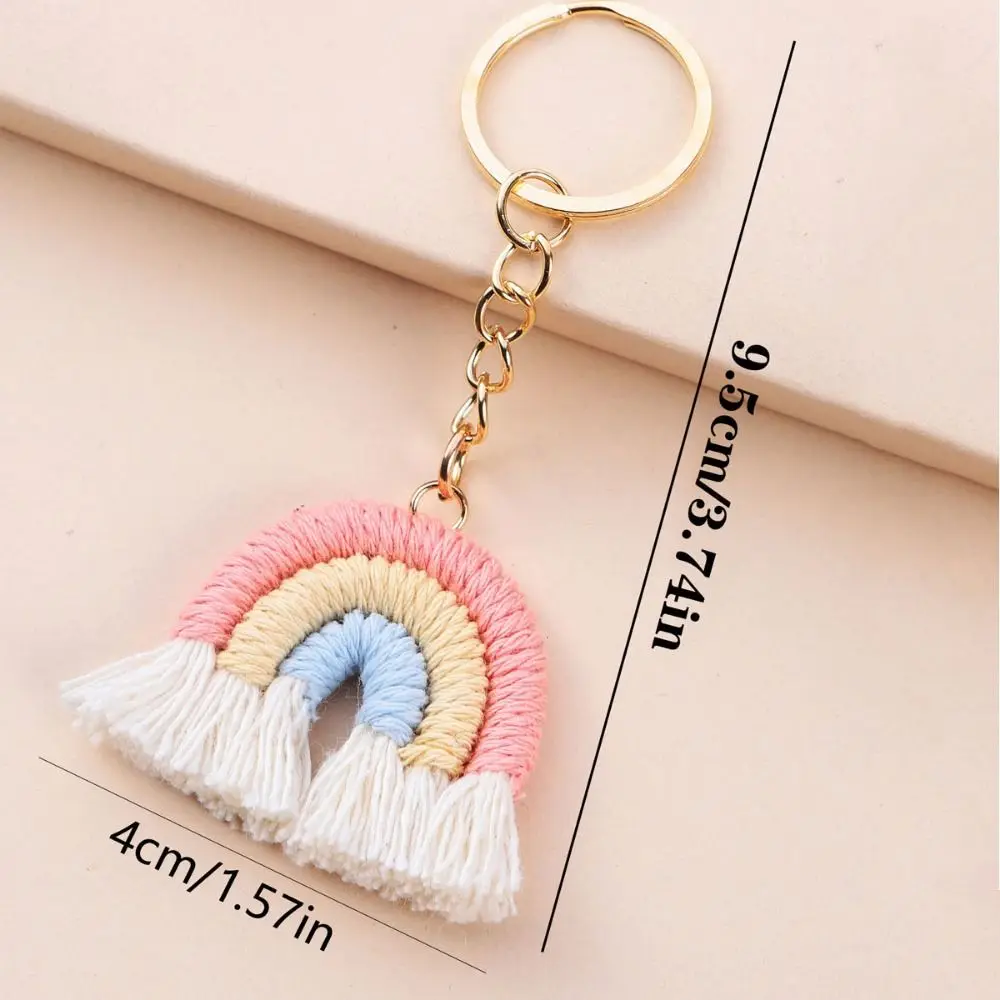 Tassels Pendant Three Color Rainbow Key Chain Pretty Cute Handmade Woven Key Ring Portable Durable Knitted Rainbow Keychain