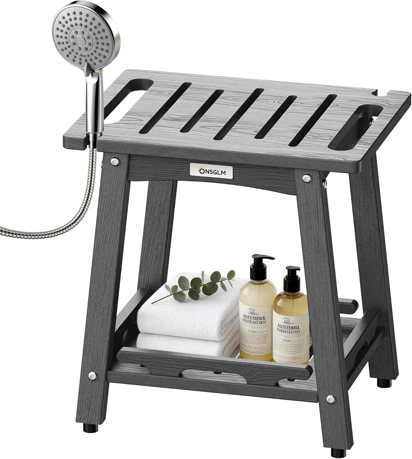 

HDPE Shower Bench Seat with Adjustable Feet, Non-Slip Waterproof Stool for Bathroom, Indoor/Outdoor Use, Grey