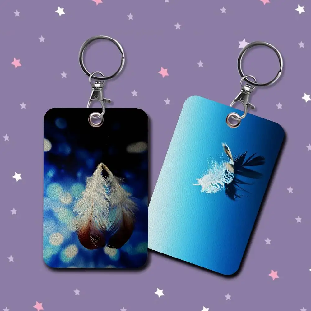 

Beautiful Feather Theme Card Holder Suitable For Bank Business Work Card Holder Credit ID Card Badge Bag Holder Keychain