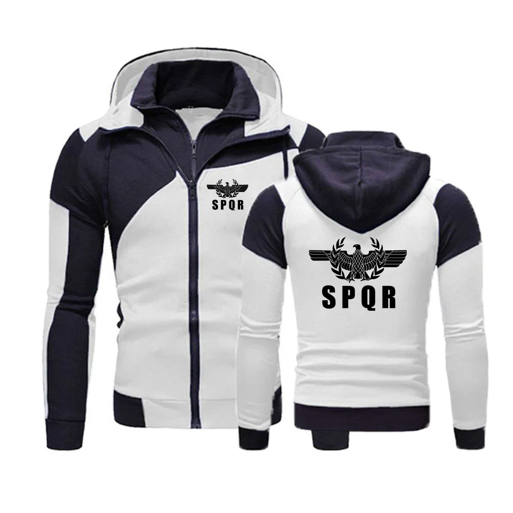 2024 SPQR Roman Gladiator Imperial Golden Eagle Autumn Men Fashion Harajuku Color Matching Hooded Comfortable Hoodies Print Coat