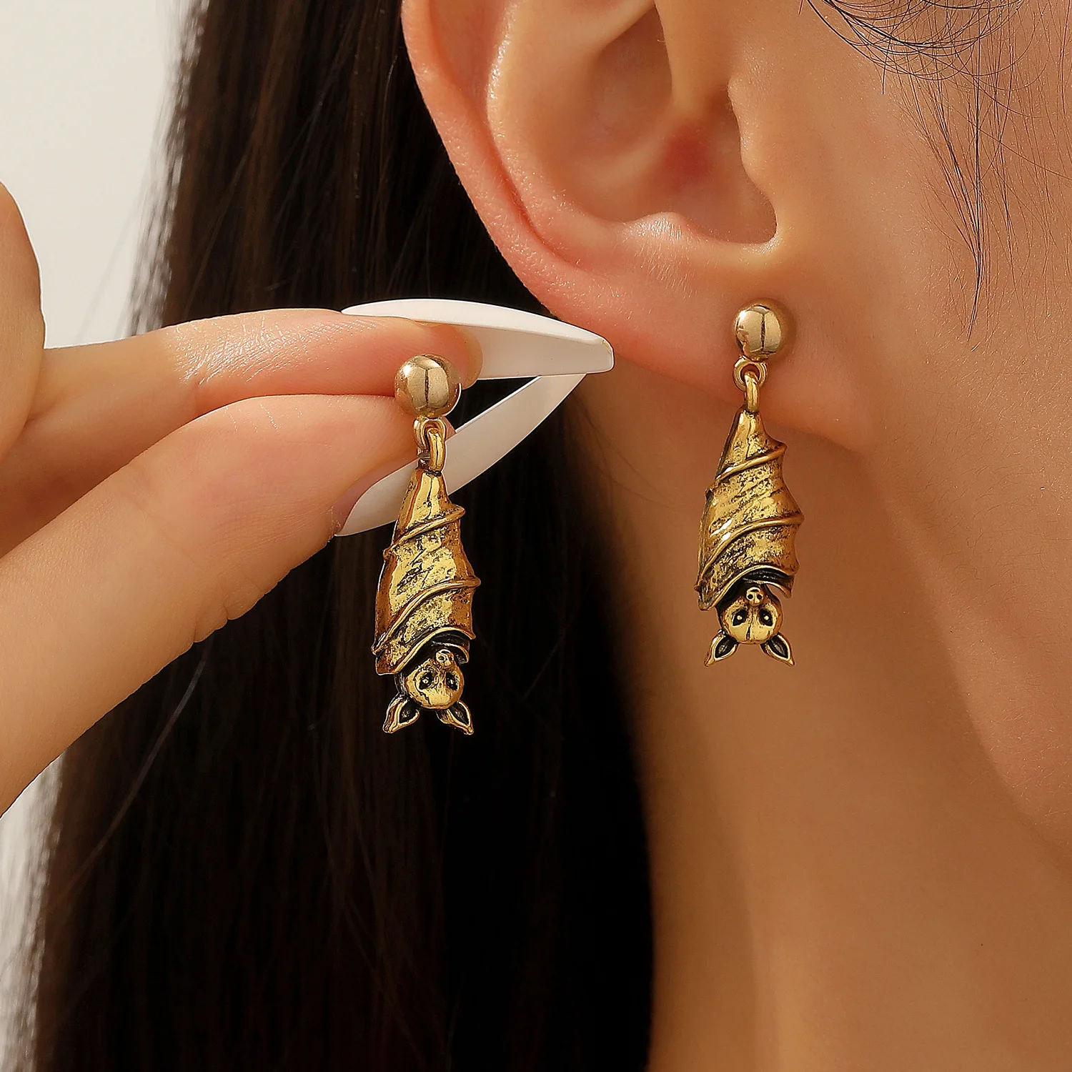 Halloween inverted bat earrings female personality retro dark style earrings European and American accessories