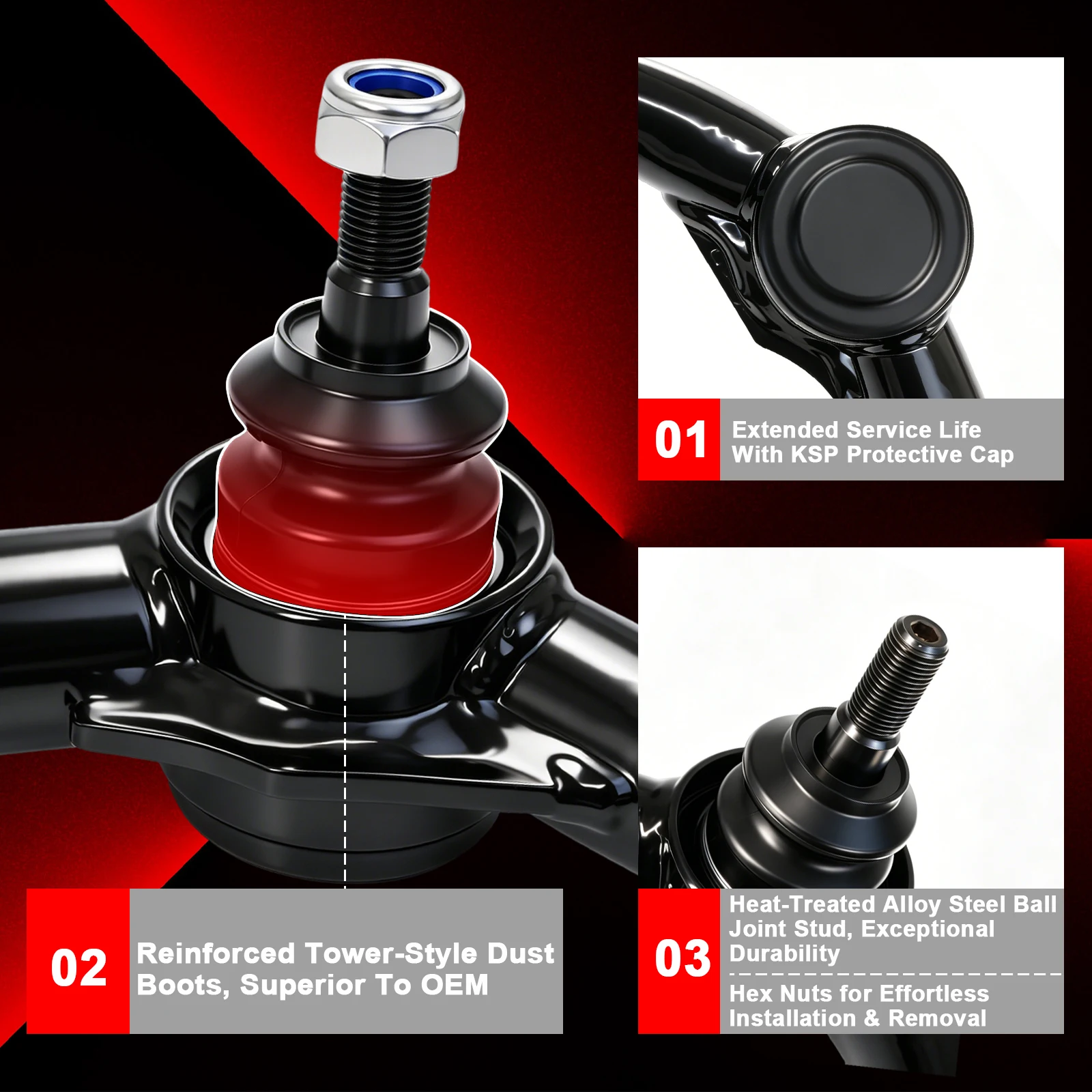 Adjustable 2-4in Lift Upper Control Arms for Ford F150 2004-2020, 2pcs Front Steel UCA with Greasable Ball Joint, Compatible with Trucks After 2-4