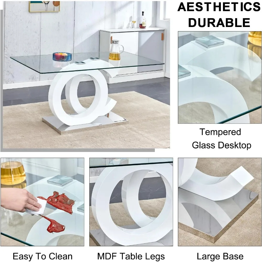 Juego de mesa de comedor de cristal para 6 ,7 piezas, mesa de vidrio templado, sillas de comedor ergonómicas de cuero PU, montaje fácil