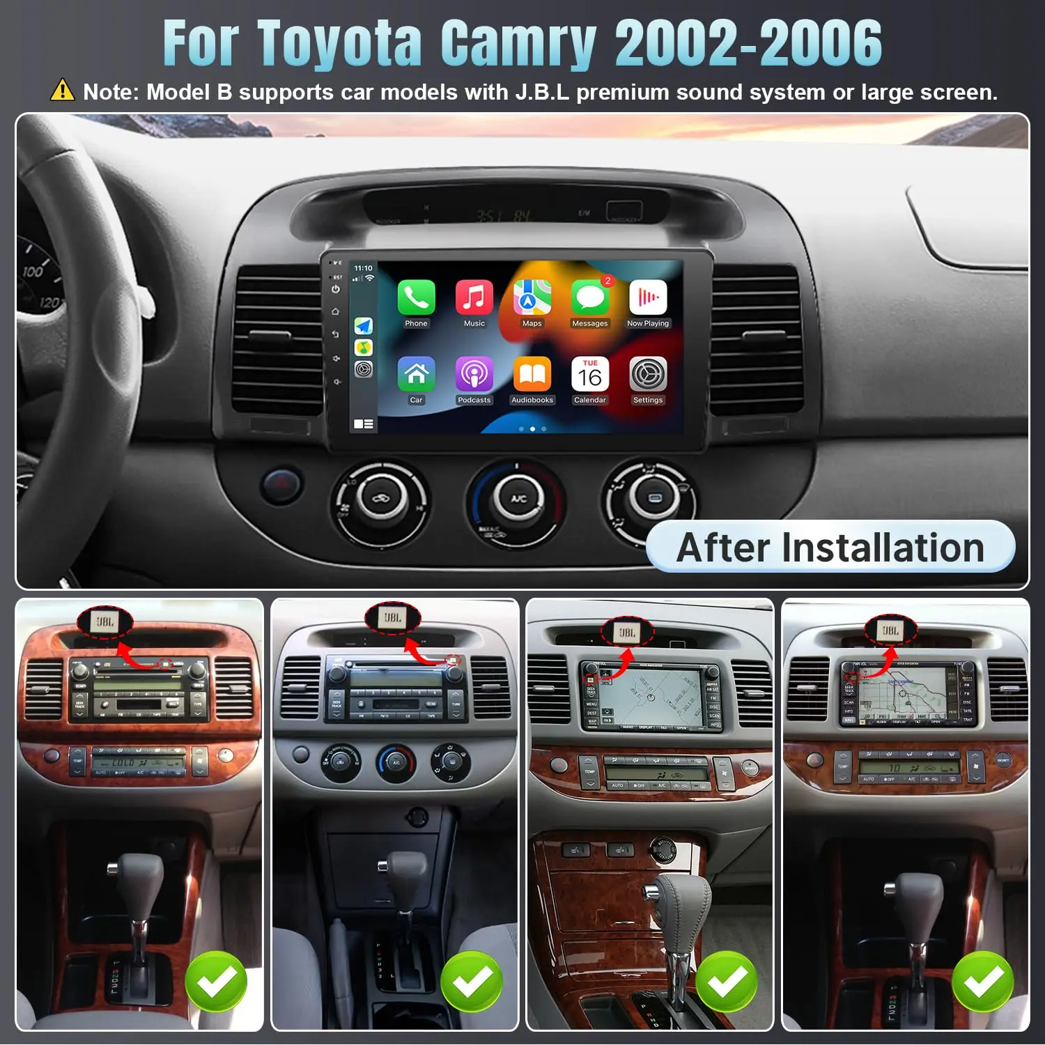 شاشة لمس IPS مقاس 9 بوصة لسيارة Toyota Camry (Fit-J.B.L) ستيريو سيارة مع Carplay Android Auto/Bluetooth/GPS/WiFi/MIC+Canbus