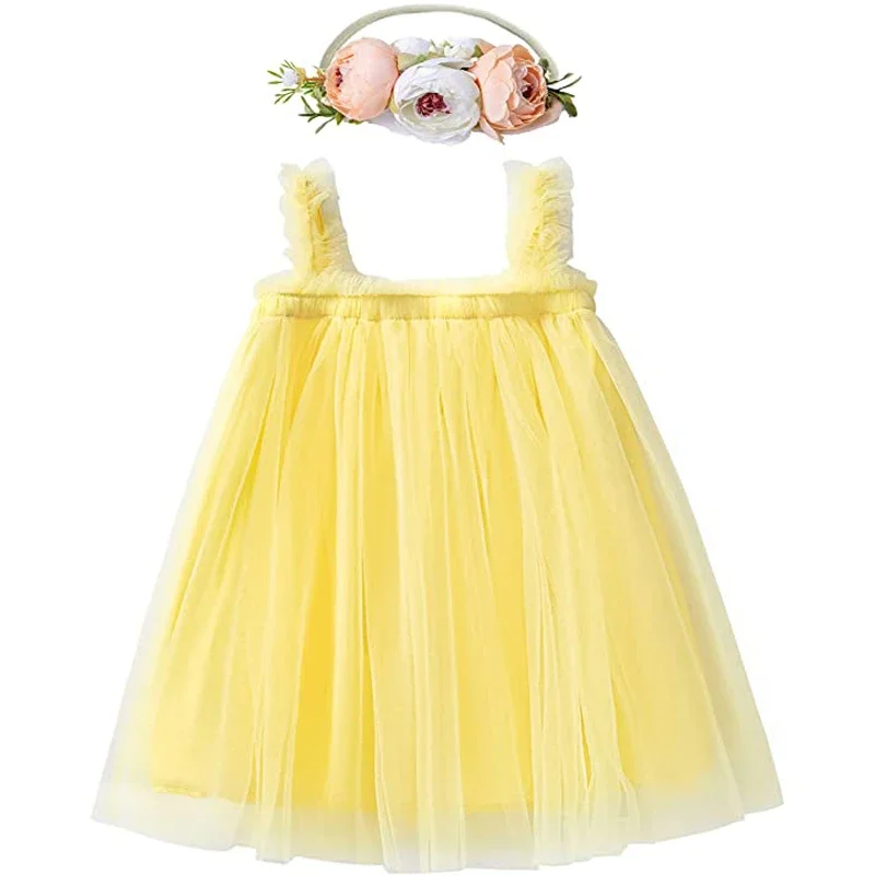 LZH 2022 Summer Baby Girls Floral Tutu Princess Dress - Infant 1st Birthday Party Dress