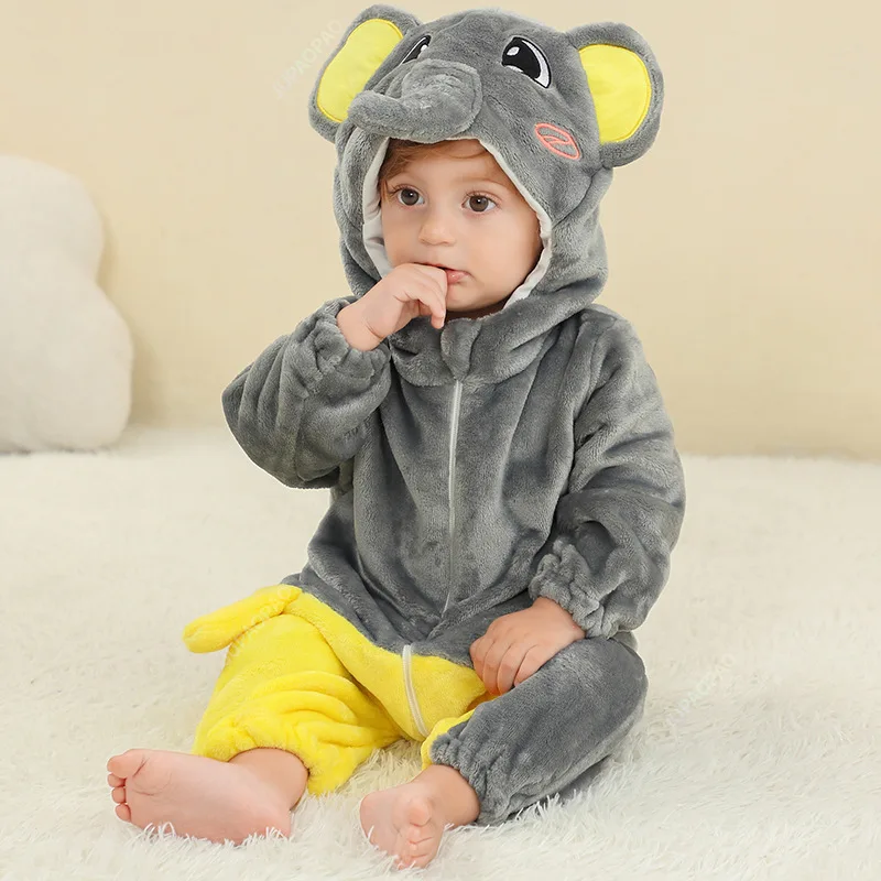 New Easter Cute and Fashionable Elephant Baby jumpsuit Spring and Autumn Hooded Flannel Children\'s jumpsuit Children\'s jumpsuit