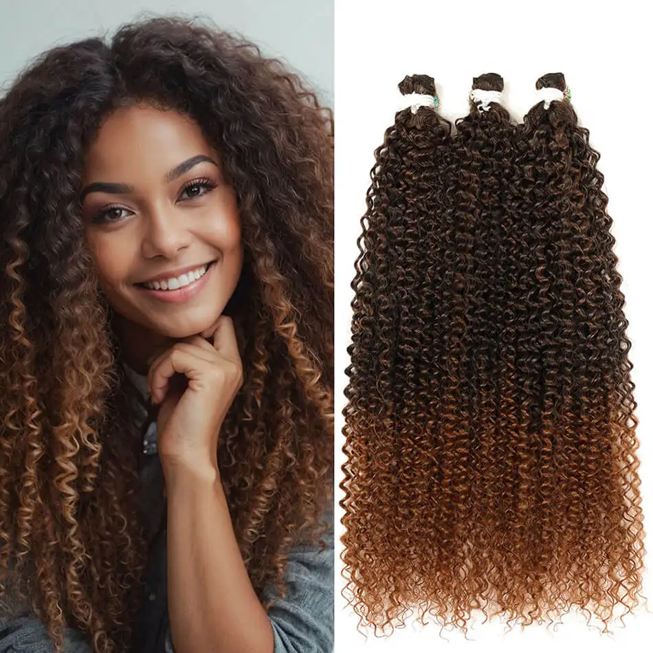 Extensiones de cabello rizado sintético para mujer, mechones rizados largos Jerry, pelo de fibra orgánica falsa ombré, ondulado resistente al calor