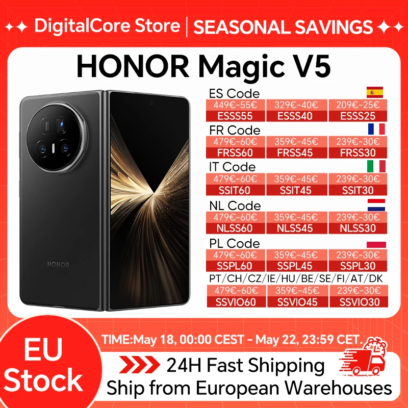 HONOR Magic V5 Version Globale Originale Smartphone 5G Double écran OLED HDR Snapdragon 8 Elite 5820mAh 7,95 pouces 66W SuperCharge