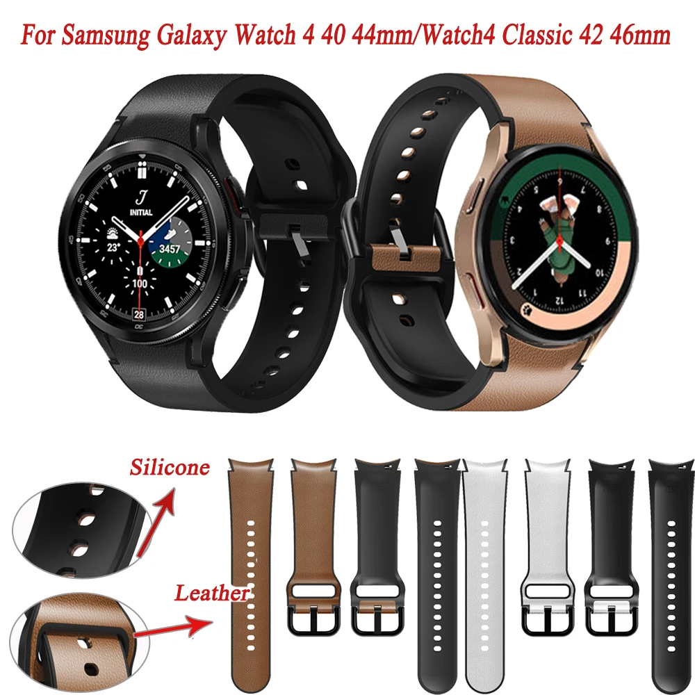 

Ремешок Orinigal из силикона и кожи для смарт-часов, браслет для Samsung Galaxy Watch 4 Classic 46 42 мм/Watch 4 44 мм 40 мм, 20 мм