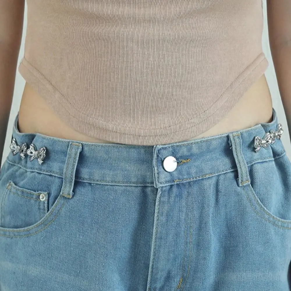

Bowknot Bow Pants Button Tightener Waist Buckle Alloy Jean Fit Tighten Buckles Waist Clip Adjustable