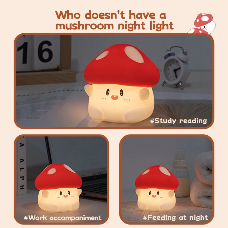 LED Night light Cute Mushroom Night Light Kid Touch Sensor Timing USB Rechargeable for Birthday Gifts Bedroom Decor