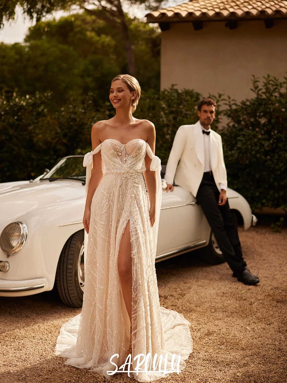 

Dreamy A Line Sweet Wedding Dress Exclusive Off Shoulder Corset Shimmering Women Wear Customized Bridal Gown With Split