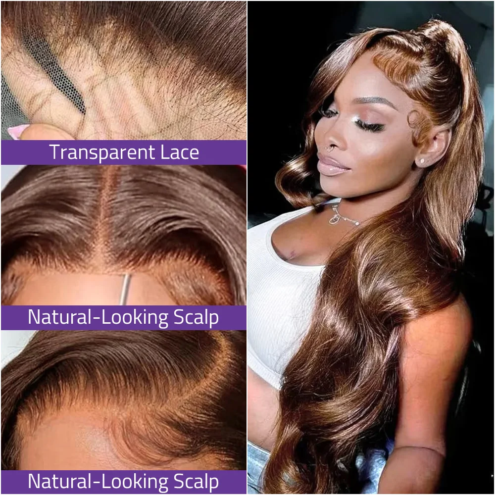 الشوكولاته براون الجسم موجة شعر مستعار 13x6 HD الدانتيل الجبهة الباروكات 13x4 الدانتيل الشفاف أمامي شعر مستعار ملون 100% قبل قطعها خصلات الشعر المستعار الإنسان #2