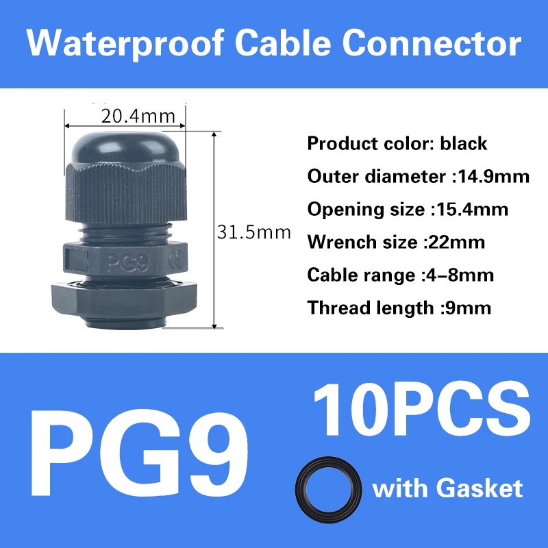 Wasserdichte Kabelverschraubung der PG-Serie, Kabeleinführung, IP68, weiß, schwarz, Nylon-Kunststoff-Stecker, PG7/9/11/16, PG19/21/36/63, PG21/24/25/29