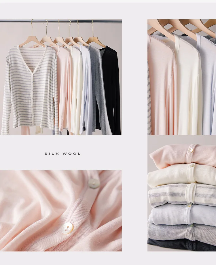 Spring Summer V Neck Cardigan For Women Silk Wool Skin-friendly Knitwear Lightweight Buttoned Coat image 2