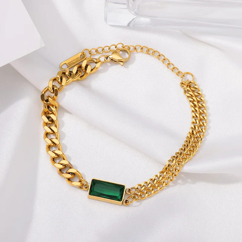 316L Stainless Steel Charm Green Stone Zircon Bangle Bracelet For Women Inoxidable Rustproof Wrist Jewelry Party Bijoux 2023 New