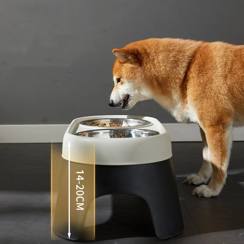 Novo tigela elevada para cães, tigela para beber e alimentação de animais de estimação, tigela de comida de aço inoxidável anti-queda, tigela de arroz para gatos