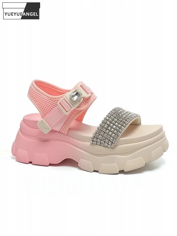 

Diamonds Fashion Mixed Colors Designer Thick Platform Sandal Women Casual Shoes Summer Open Toe Breathable Mesh Beach Sandals