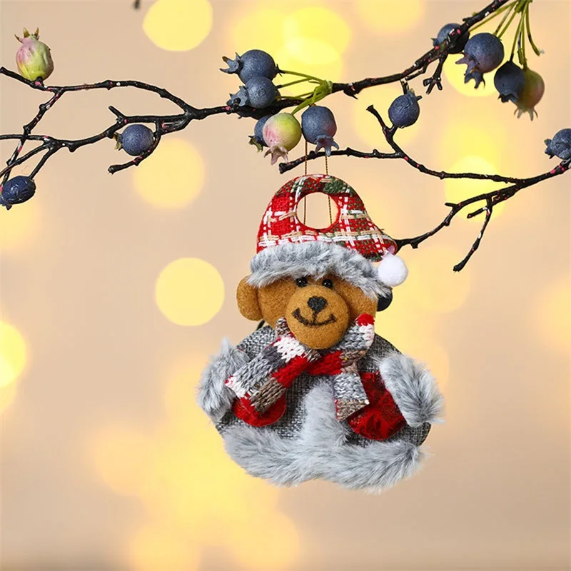 Faroot Home Festival Decor Christmas Tree Plush Ornaments Cute 3D Santa Snowman Reindeer Bear Dolls Hanging Pendants for Home