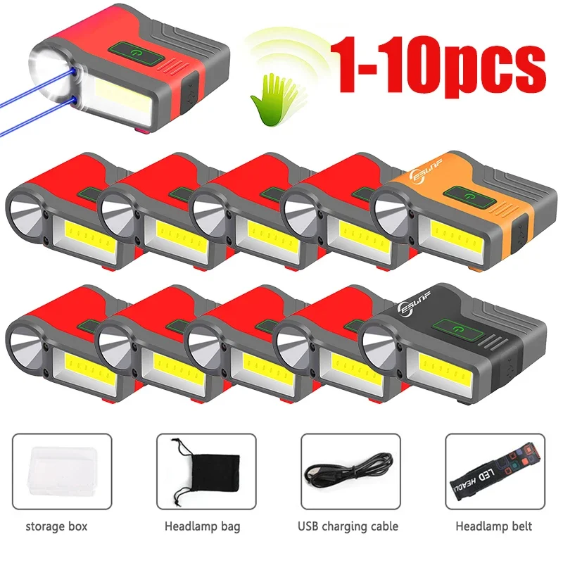 1-10pcs COB LED Induction Sensor Headlamp Ultra Bright Waterproof Clip-on Baseball CAP Light Flashlight Outdoor Camping Fishing