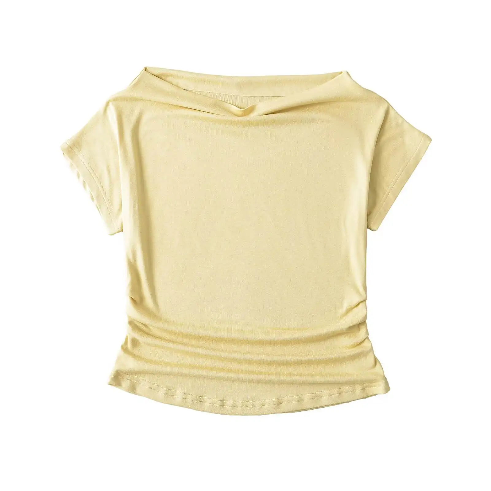 Sexy Spicy oulder Bared ort Sve T irt Women's Summer Slim Fit Pleated Waist Inward Wearing Street Sle Pure Color