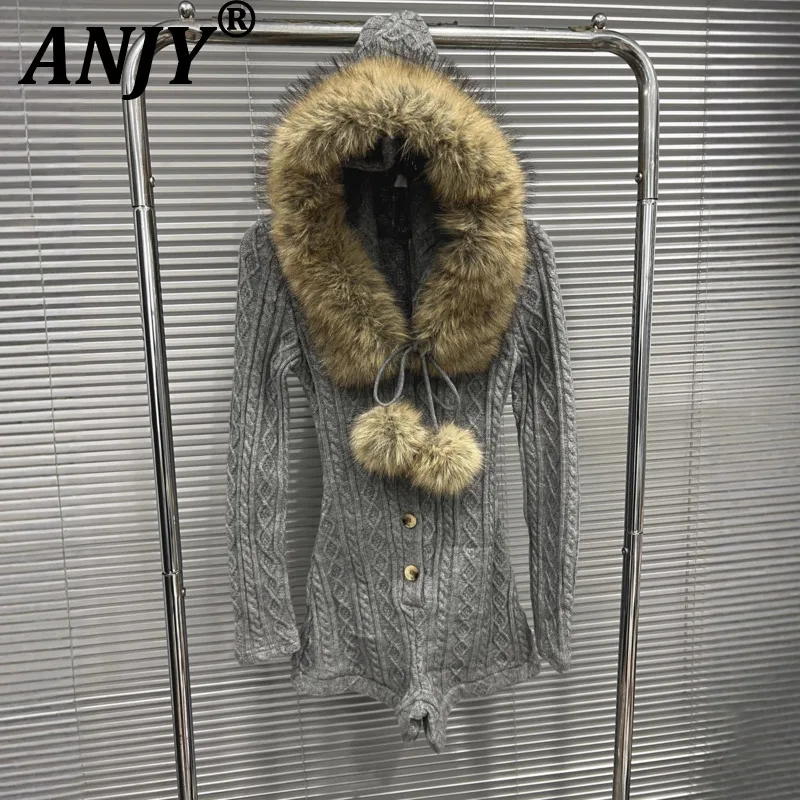 

ANJY 2022, осенне-зимний новый женский модный европейский универсальный милый шикарный теплый облегающий свитер с капюшоном, трендовая уличная одежда A17595