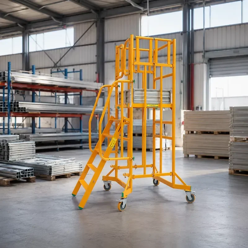 Durable Aluminium Foldable Mobile Work Platform with Lockable Wheels for Warehouse Maintenance