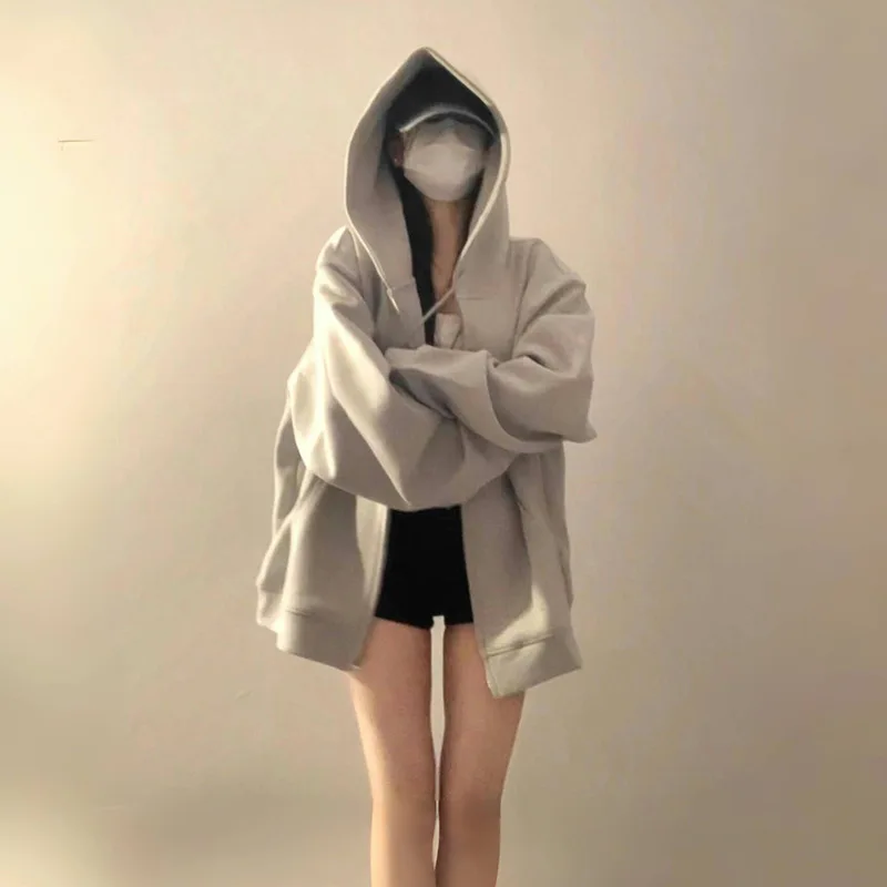 

Женская толстовка в американском ретро-стиле, весенне-осенняя, оверсайз, тонкая верхняя одежда, шикарный повседневный кардиган из органического хлопка