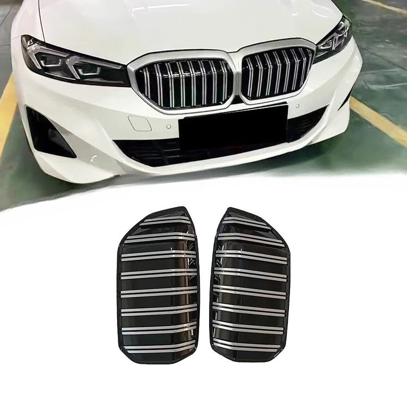 

For BMW i3 2022-2024 Front Grille Vertical Split Dual Line Adhesive ABS Material Direct Fit True OEM Style Gloss Black Upgrade